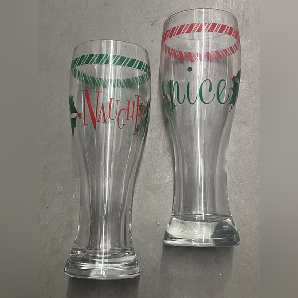 Set of 2 - Naughty and Nice Beer Glasses - Picture 1 of 13